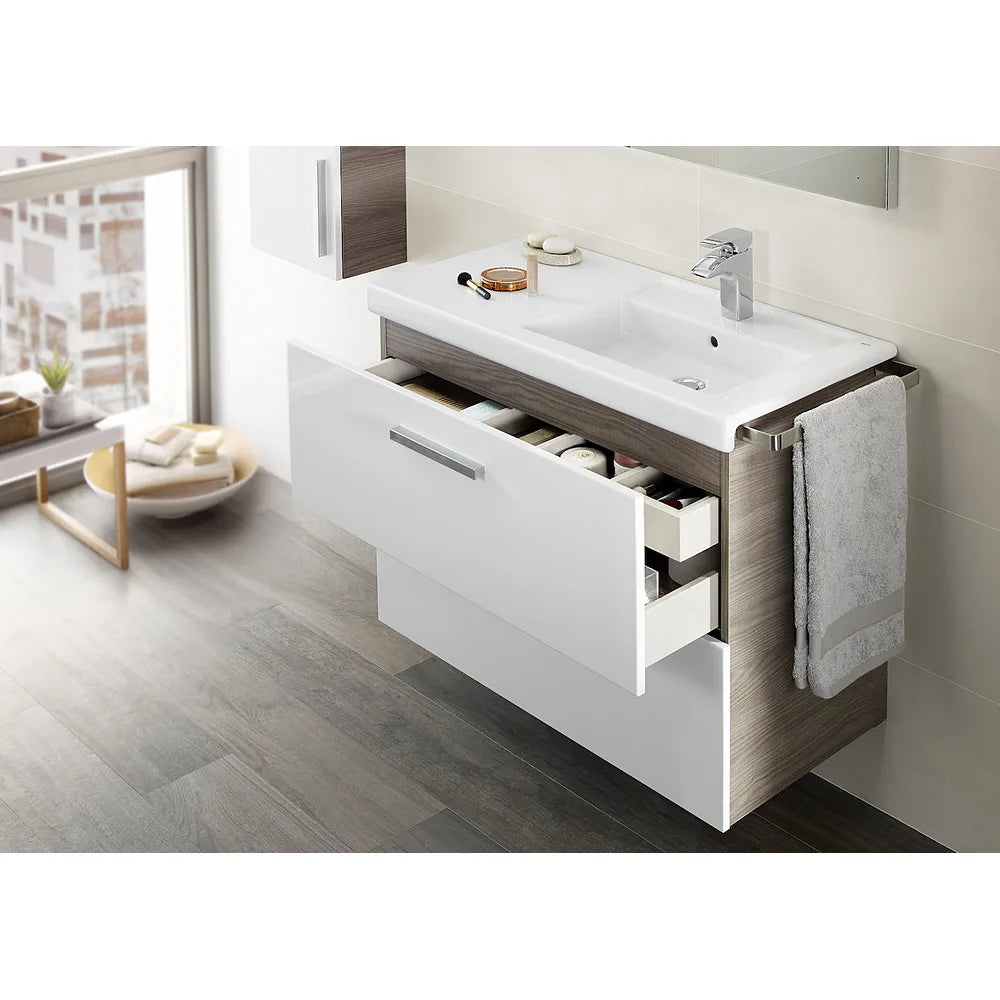 Mueble de Baño Suspendido 110 cm con Lavabo y 2 Cajones Blanco y Fresno Unik Prisma Roca - Vista 2