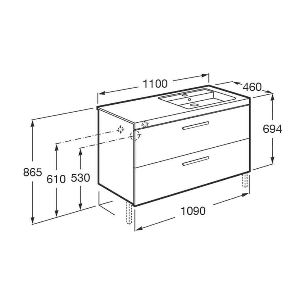 Mueble de Baño Suspendido 110 cm con Lavabo y 2 Cajones Blanco y Fresno Unik Prisma Roca - Vista 11