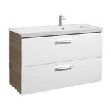 Wall-Hung Bathroom Vanity Unit 110 cm with Basin and 2 Drawers Gloss White and Ash Unik Prisma Roca