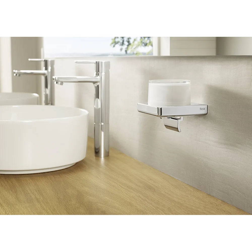 Portavaso y vaso de pared de 10,5 cm fabricado en metal y cristal con acabado brillante Tempo Roca - Vista 2