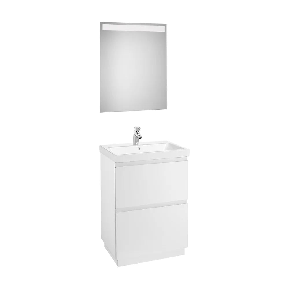 Conjunto de baño de 60 cm con espejo LED en acabado color blanco brillo Lander Roca - Vista 1