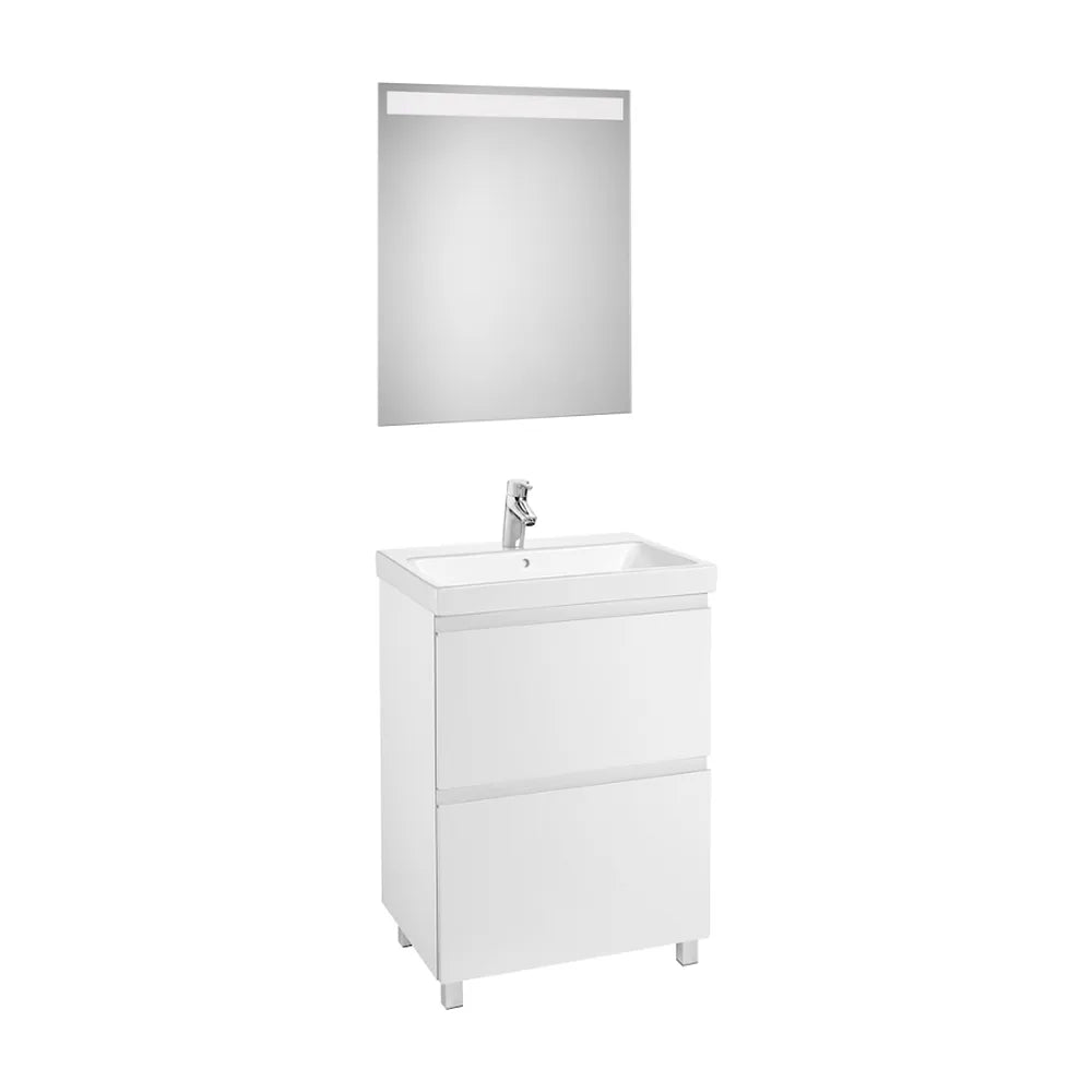 Conjunto de baño de 60 cm con espejo LED en acabado color blanco brillo Lander Roca - Vista 2
