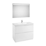 Conjunto de Baño de Madera Aglomerada con Espejo Led y Lavabo Colección Lander Gloss White Roca