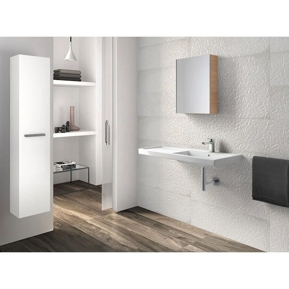 Lavabo mural de porcelana esmaltada de 100 cm con cubeta lateral en acabado blanco Alter Roca - Vista 2