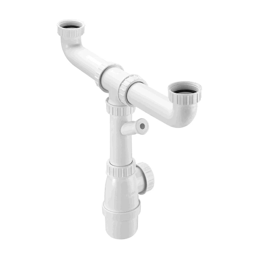 Sifón para Fregadero de 2 Cubetas Tipo Botella Aqua Blanco Roca - Vista 1