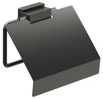 Portarrollos hecho en metal con tapa y un acabado en color negro mate Rubik Roca - Vista 1