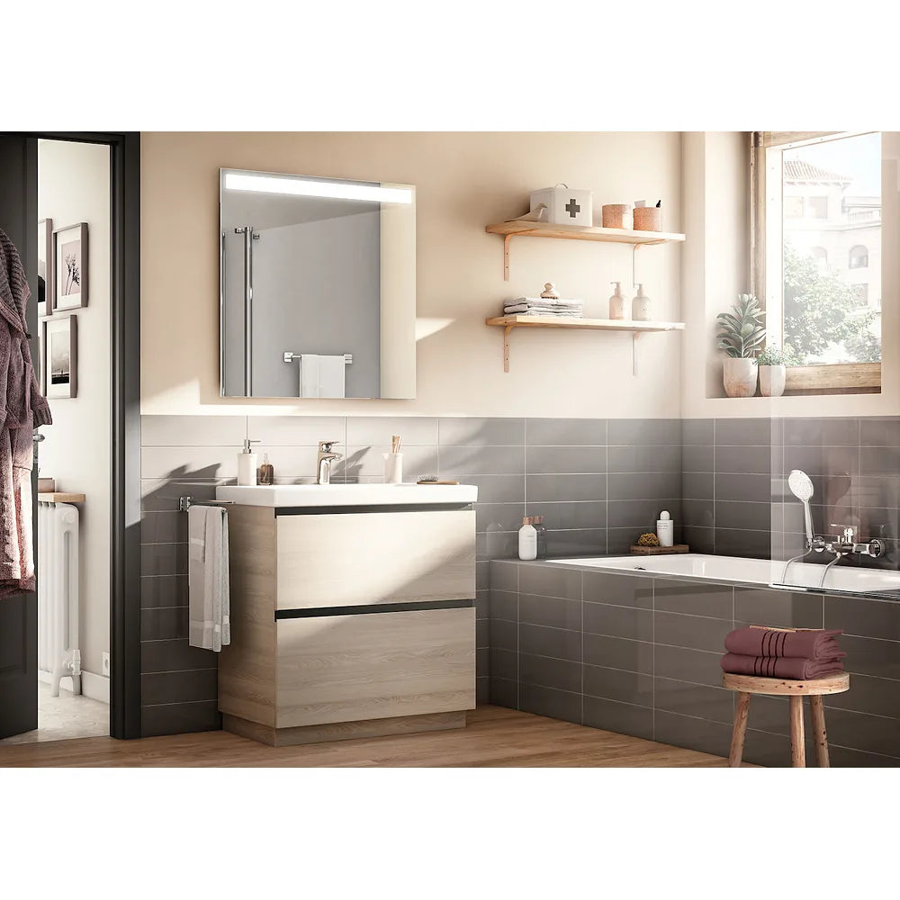 Mueble de baño con lavabo y 2 cajones de 100 cm de ancho color roble Unik Lander Roca - Vista 2
