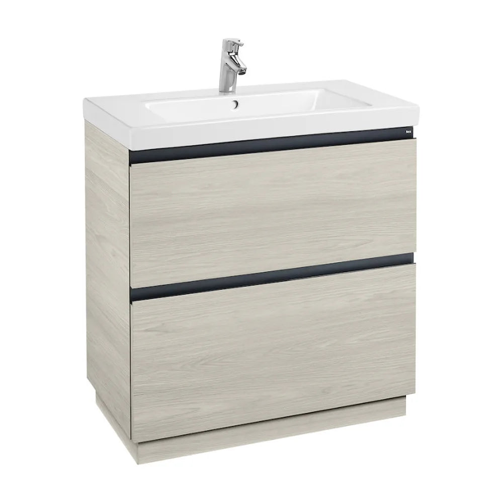 Mueble de baño con lavabo y 2 cajones de 80 cm de ancho color fresno nórdico Unik Lander Roca - Vista 1