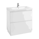 Móvel para Casa de Banho Com Lavatório E 2 Gavetas de Largura de Cor Branco Brilhante Lander Unik 80 cm Roca