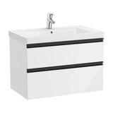 Móvel para Casa de Banho Com Lavatório E 2 Gavetas de Largura de Cor Branco Brilhante Domi Unik 80 cm Roca