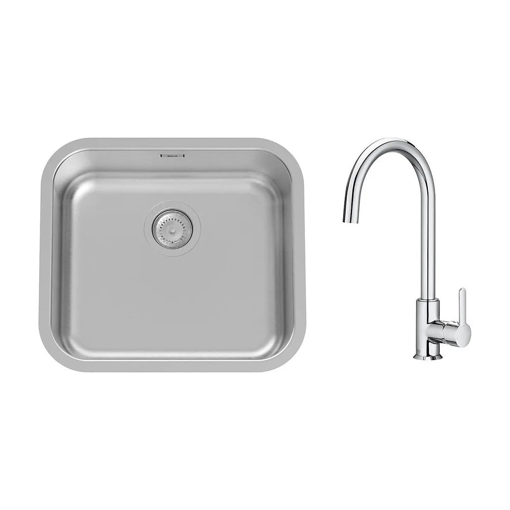 Conjunto fregadero de 50 cm con grifo de cocina en acabado color cromo Porto Roca - Vista 1