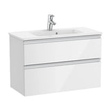 Móvel de Casa de Banho Compacto Com Lavatório E 2 Gavetas de Largura de Cor Branco Brilhante Unik The Gap 80 cm Roca