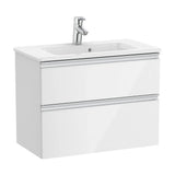 Bathroom Vanity Unit Compacto with Basin and 2 Drawers Unik de 70 cm Colección The Gap Gloss White Roca