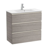Compact Bathroom Cabinet with Washbasin and 3 Drawers Unik 80 cm The Gap Collection Oak Roca
