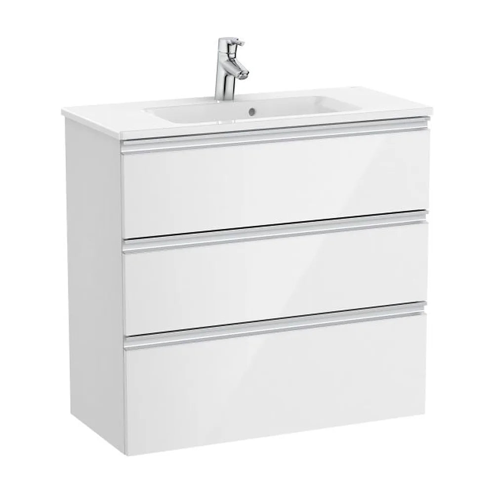 Mueble de baño compacto con lavabo y 3 cajones de 80 cm de ancho en color blanco brillo Unik The Gap Roca - Vista 1