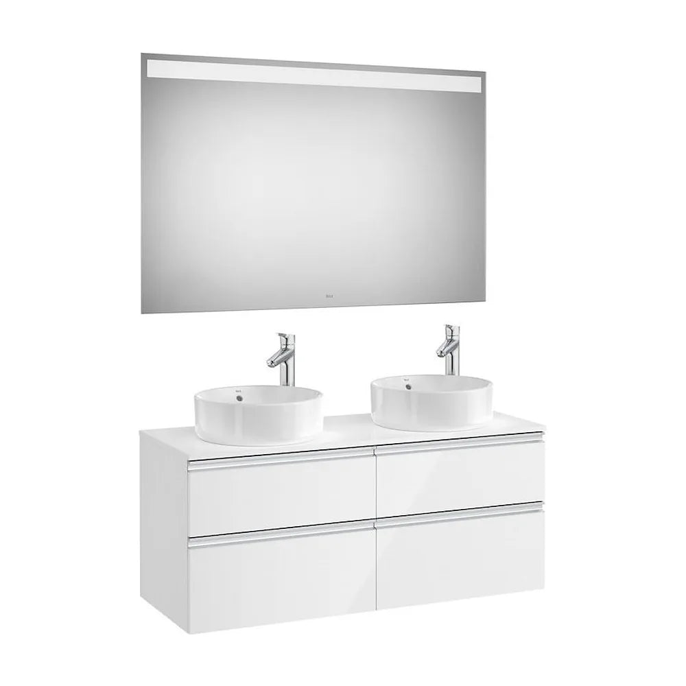 Mueble de baño con lavabo doble con 4 cajones de 120 cm con espejo LED blanco brillo Pack The Gap Roca - Vista 1