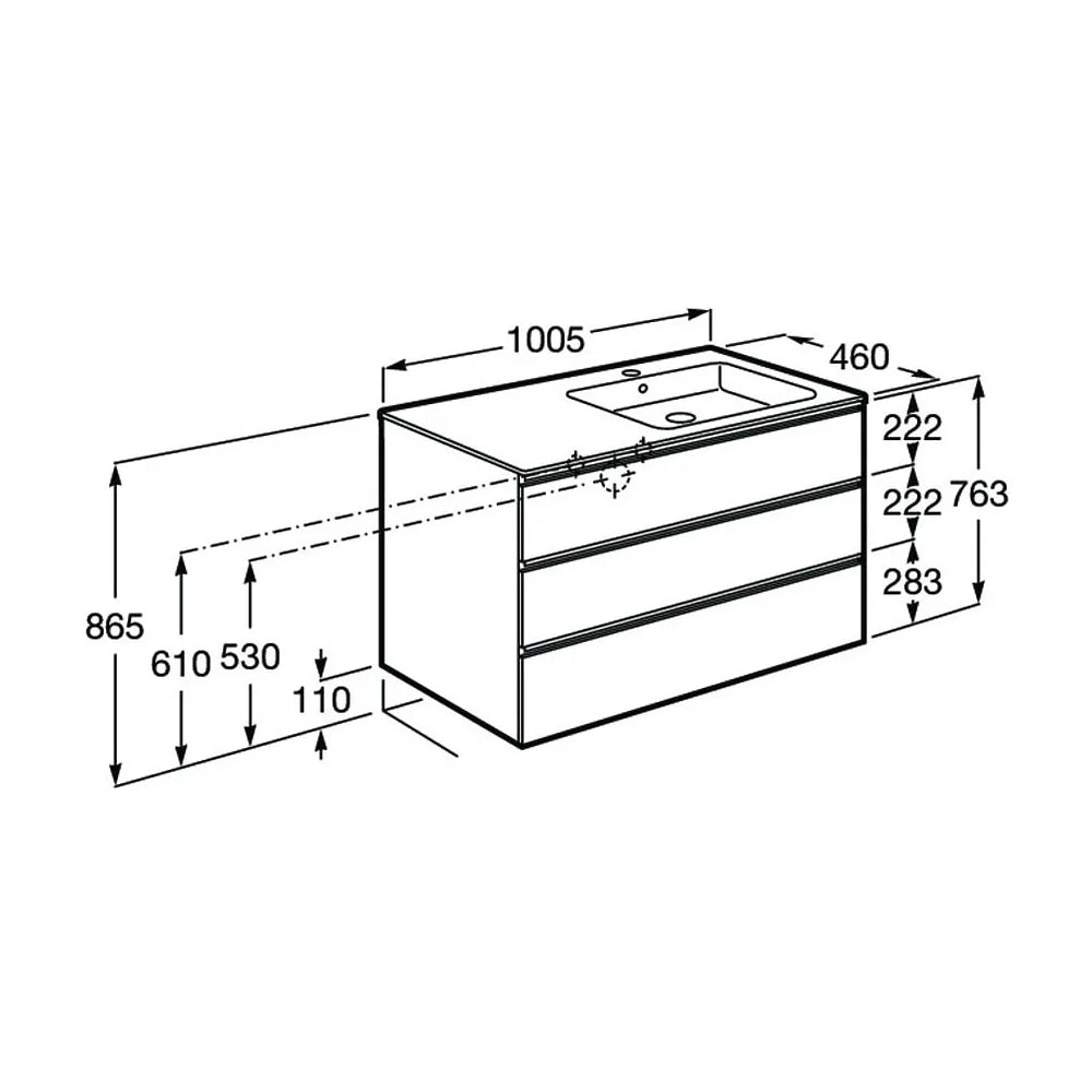 Mueble de baño de 100 cm con lavabo derecho color blanco brillo Unik The Gap Roca - Vista 8