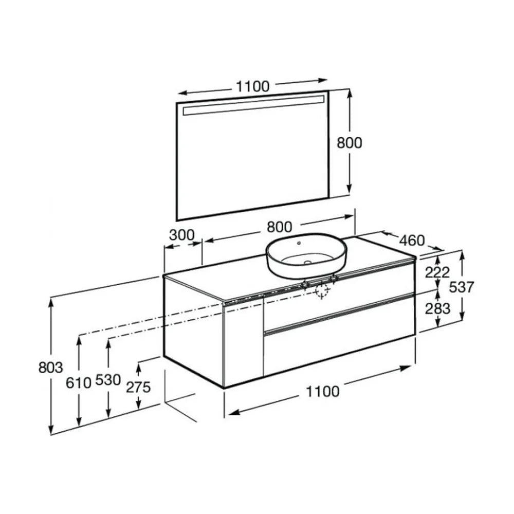 Mueble de Baño con Lavabo con Espejo Led de 110 cm Colección The Gap Fresno Roca - Vista 9