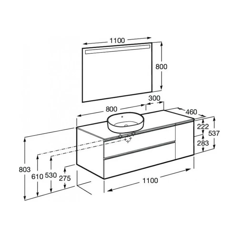 Mueble de Baño con Lavabo con Espejo Led Gris Mate de 110 cm Colección The Gap Roca - Vista 8