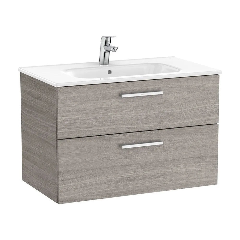 Mueble de baño de 80 cm de ancho con lavabo central color roble city texturizado Unik Victoria Roca - Vista 1