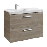 Bathroom Vanity Unit con 2 Cajones y Lavabo Izquierdo Unik de 90 cm Colección Prisma Fresno Roca