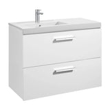 Móvel Com Duas Gavetas E Lavatório Esquerdo de Largura Em Cor Branco Brilhante Unik Prisma 90 cm Roca