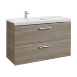 Wall-Hung Bathroom Vanity Unit 110 cm with Basin and 2 Drawers Gloss White and Ash Unik Prisma Roca