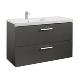 Wall-Hung Bathroom Vanity Unit 110 cm with Basin and 2 Drawers Gloss White and Ash Unik Prisma Roca