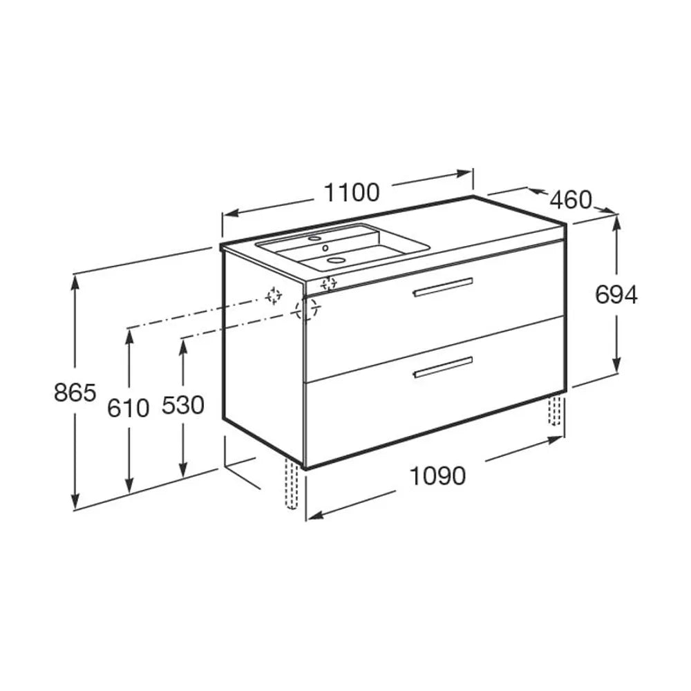 Mueble de Baño Suspendido 110 cm con Lavabo y 2 Cajones Blanco y Fresno Unik Prisma Roca - Vista 10