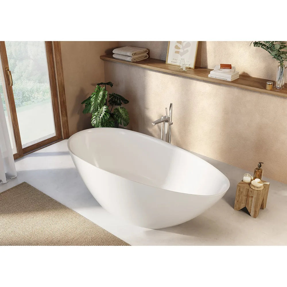 Bañera exenta de Stonex con diseño oval en acabado color perla y blanco Kauai Roca - Vista 2