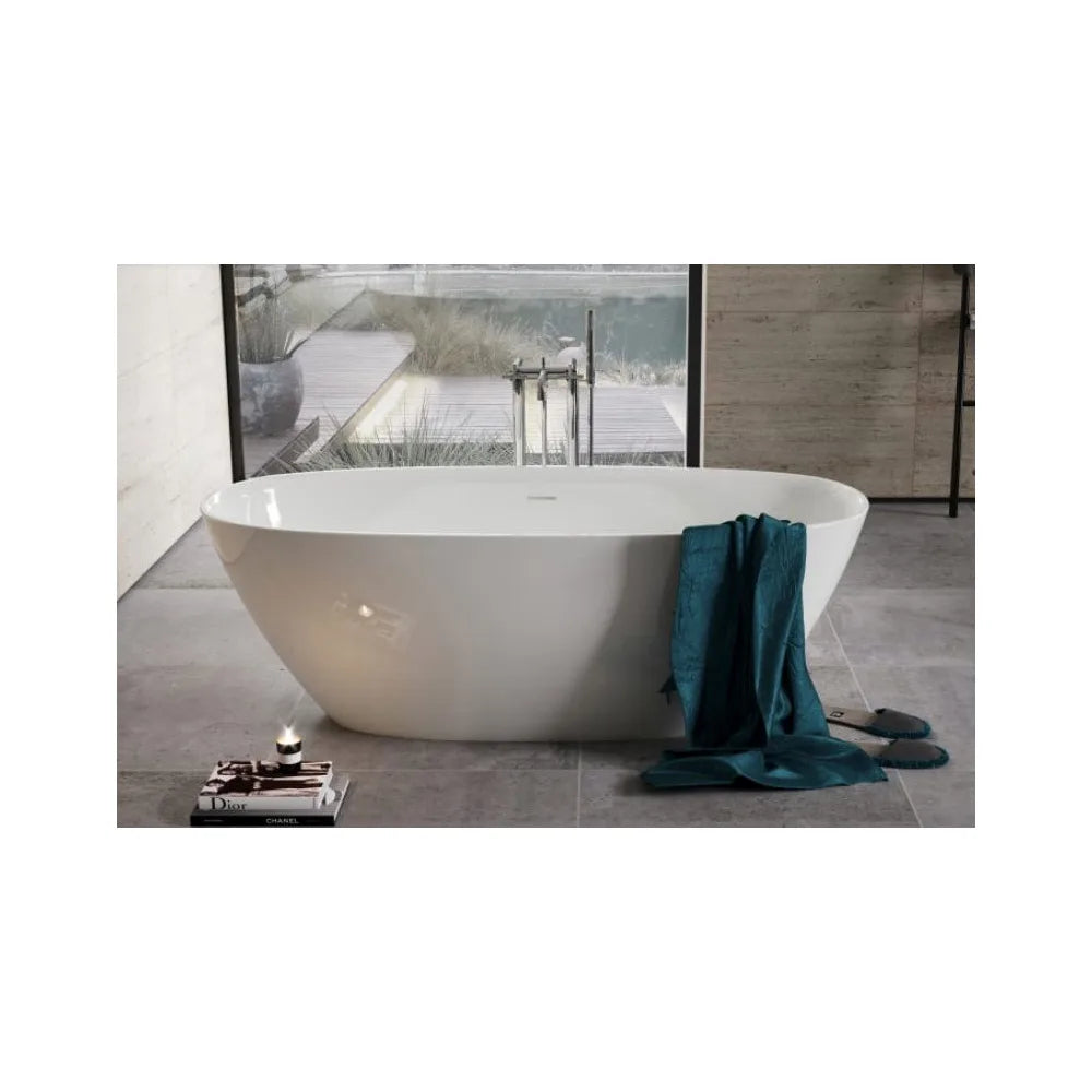 Bañera exenta de Stonex con diseño ovalado en acabado en color beige y blanco Ariane Roca - Vista 2