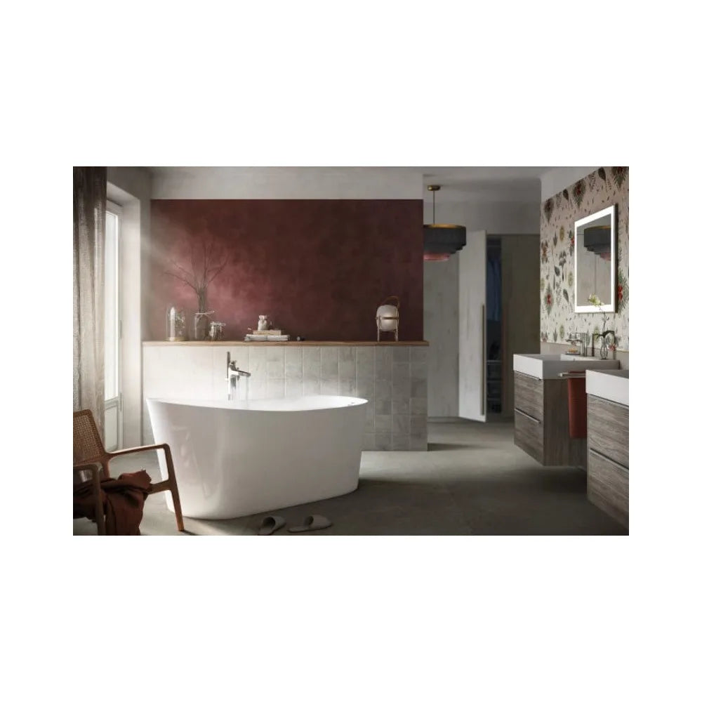 Bañera de stonex antideslizante con diseño ovalado en acabado color perla y blanco Raina Roca - Vista 2