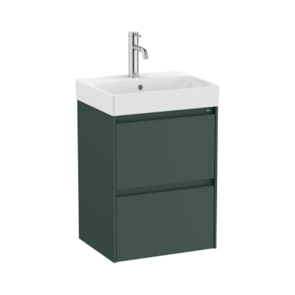 Mueble de baño con lavabo y 2 cajones de 45 cm de ancho en color verde montaña Unik Ella Ona Roca - Vista 1