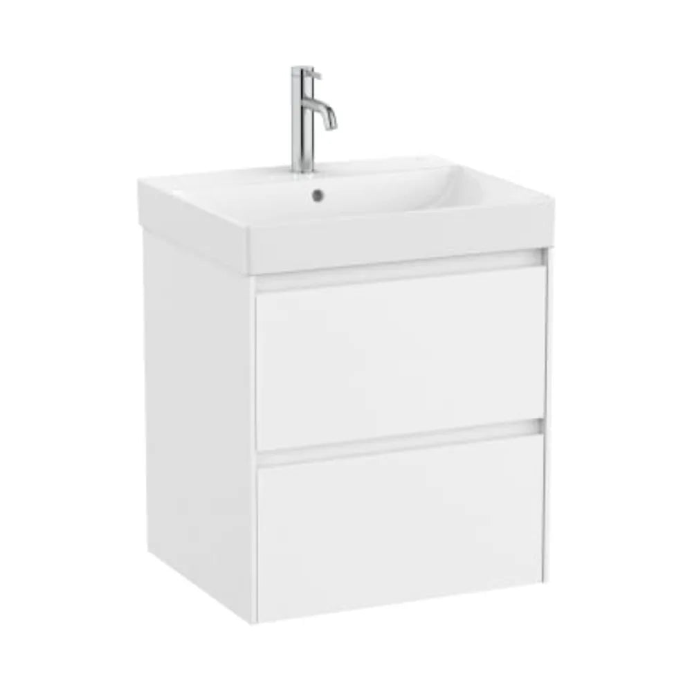 Mueble de baño con lavabo de 55 cm de ancho y dos cajones en color blanco Unik Ella Ona Roca - Vista 1