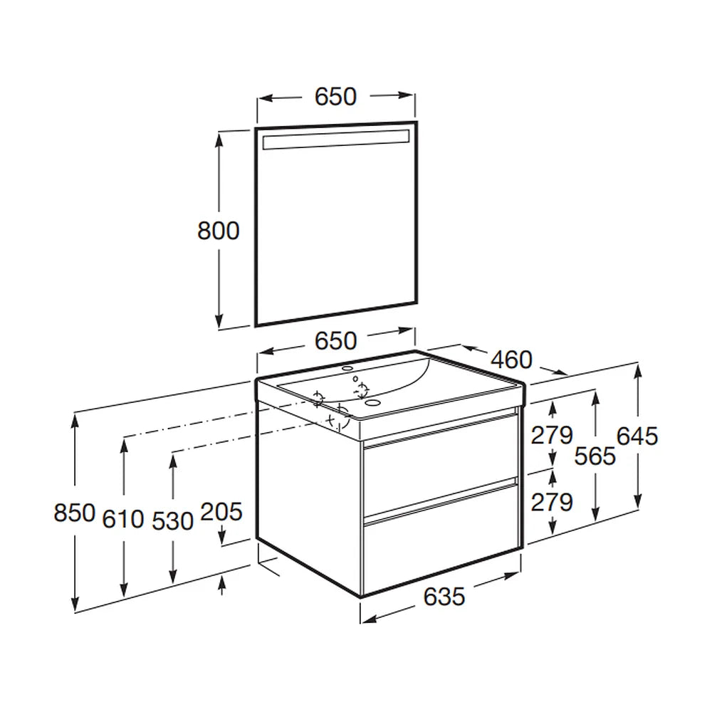Mueble de baño con lavabo de 65 cm de ancho y 2 cajones en color roble claro Unik Ella Ona Roca - Vista 2