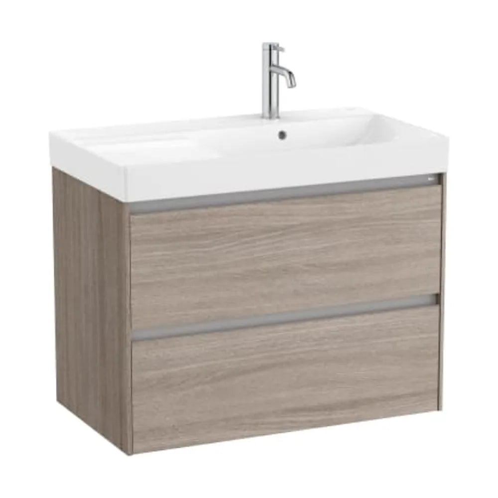 Mueble de baño con lavabo a la derecha de 80 cm de ancho y 2 cajones en color olmo oscuro Unik Ona Roca - Vista 1
