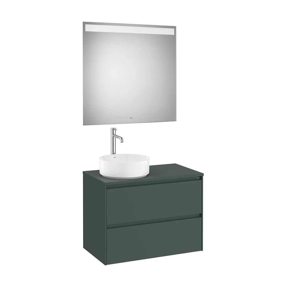 Conjunto de Baño de Mueble y 2 Cajones para Lavabo a la Izquierda y Espejo Verde Montaña de 80 cm Colección Ona Roca - Vista 2