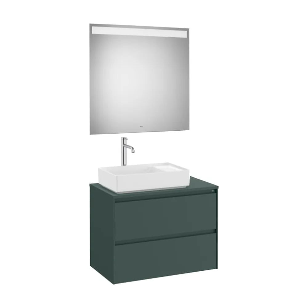 Conjunto de Baño de Mueble y 2 Cajones para Lavabo a la Izquierda y Espejo Verde Montaña de 80 cm Colección Ona Roca - Vista 1