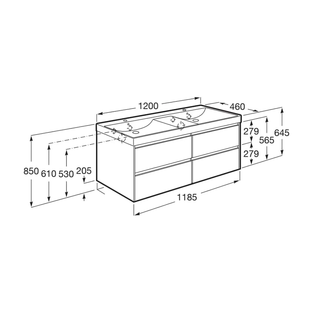 Mueble de Baño con Doble Lavabo y 4 Cajones Olmo Oscuro de 120 cm Colección Ona Roca - Vista 2