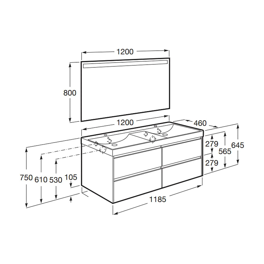 Conjunto de Baño de Doble Lavabo Arena Mate de 120 cm Colección Ona Roca - Vista 3