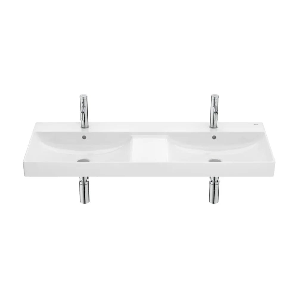 Lavabo doble rectangular de porcelana mural con repisa blanco brillo 120x46 cm Ona Roca - Vista 1