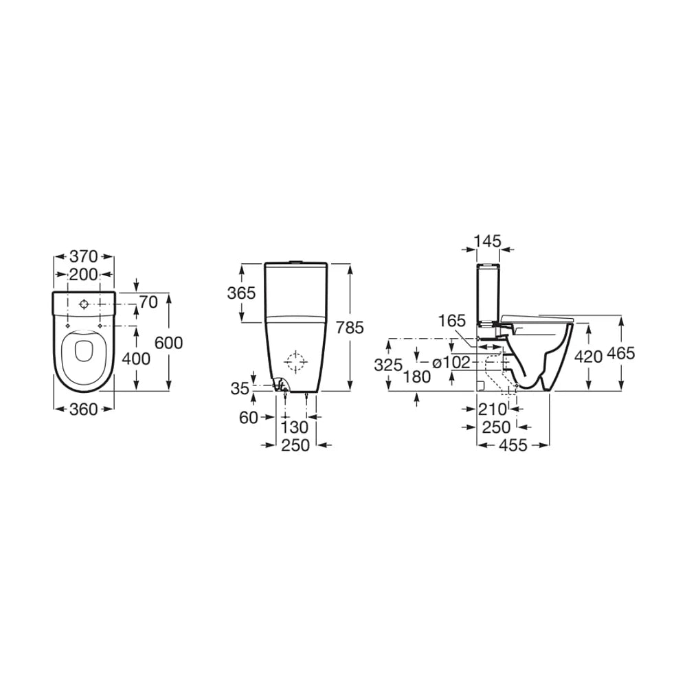 Inodoro tanque bajo con salida dual adosado a pared de color blanco Rimless Ona Roca - Vista 4
