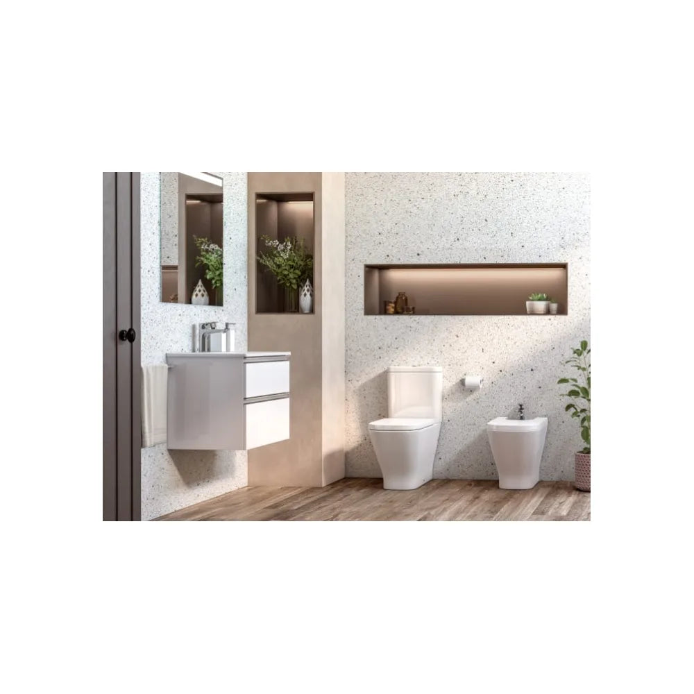 Taza de Porcelana para Tanque Alto a Pared Rimless The Gap Square Blanco Roca - Vista 3