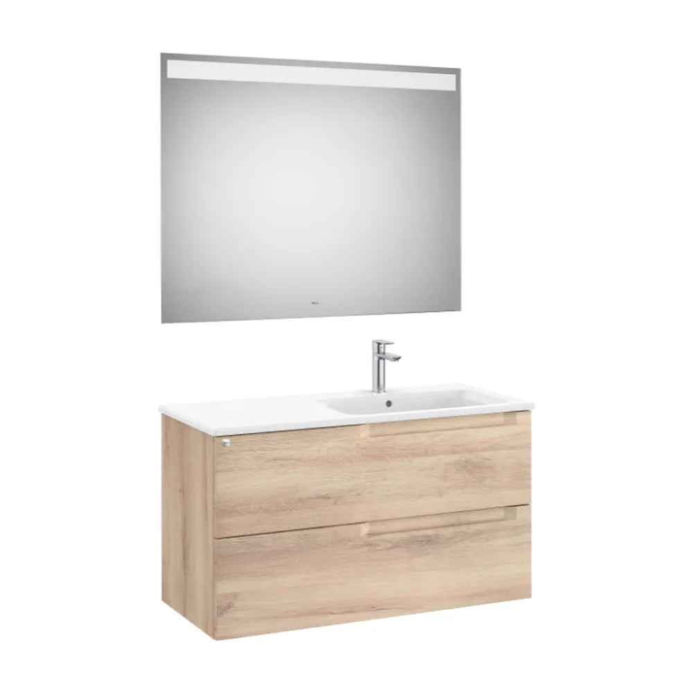 Conjunto lavabo a derecha de 100 cm con un acabado en color beige madera Aleyda Roca - Vista 1