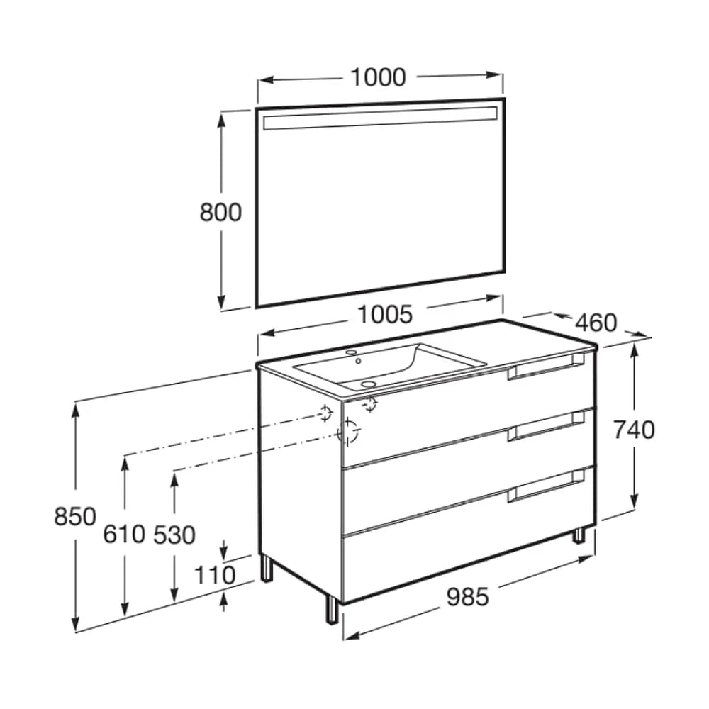 Conjunto Lavabo a Derecha Aleyda 100 cm Blanco Mate Roca - Vista 2