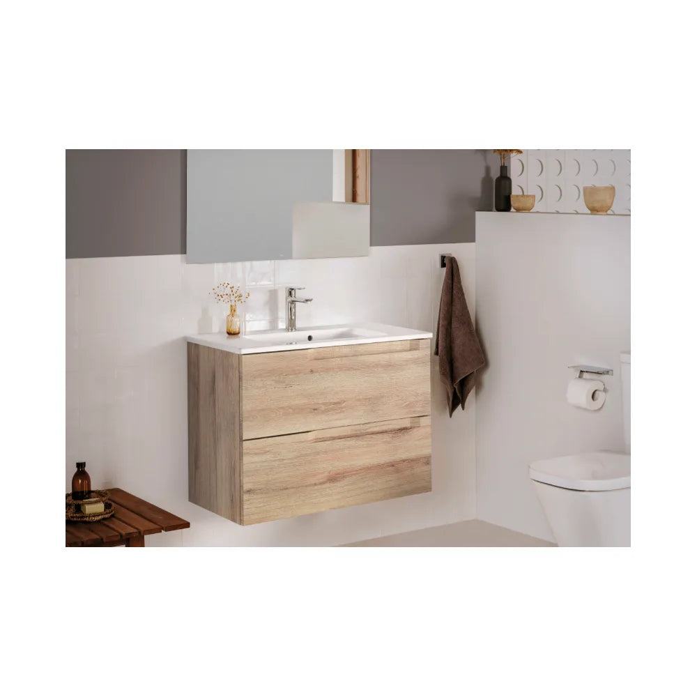 Mueble de baño de 80 cm de ancho con lavabo centrado en color beige madera Aleyda Roca - Vista 2