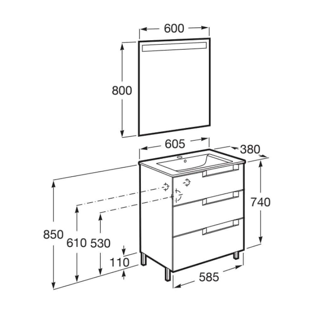 Conjunto de Lavabo Compacto Madera Aleyda 60 cm Blanco Roca - Vista 4