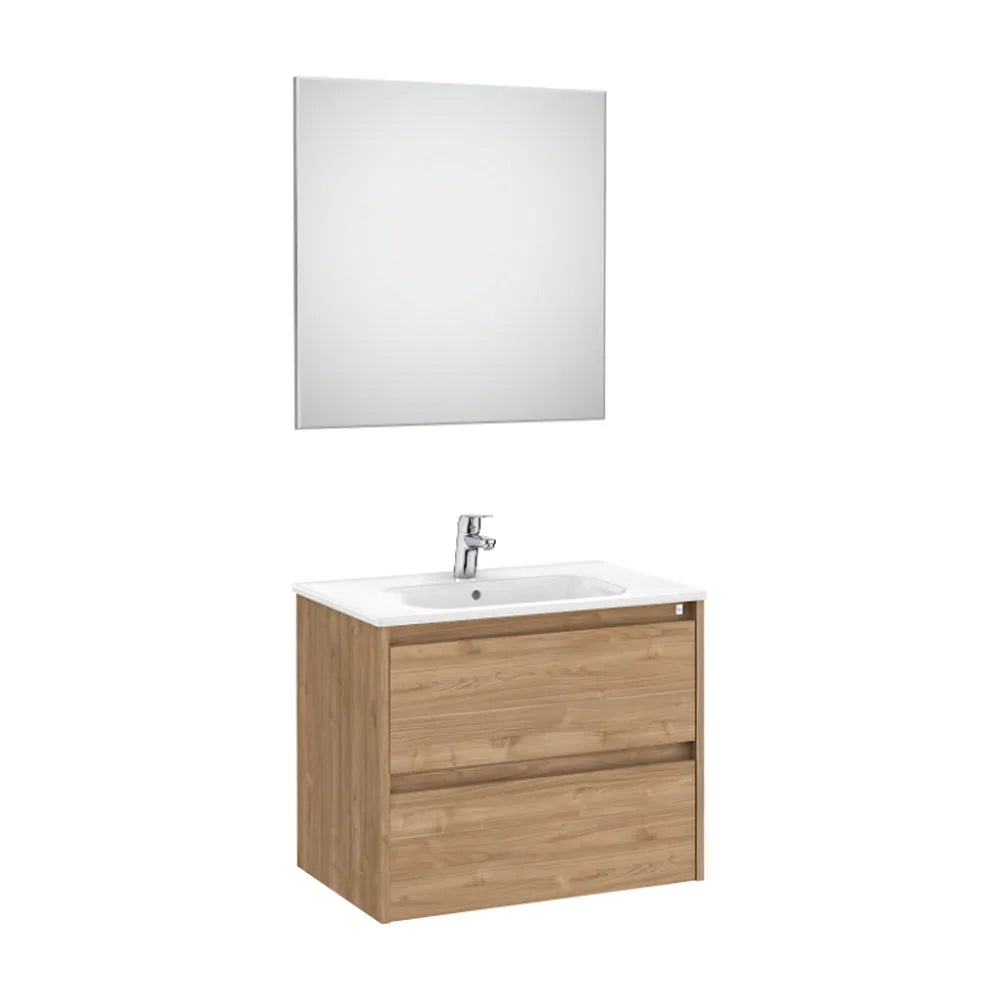 Conjunto de lavabo de dos cajones de 70 cm con un acabado en color nogal Tenet Roca - Vista 1