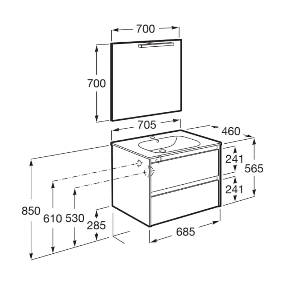 Conjunto de Lavabo de 2 Cajones Nórdico Tenet 70 cm Fresno Roca - Vista 6