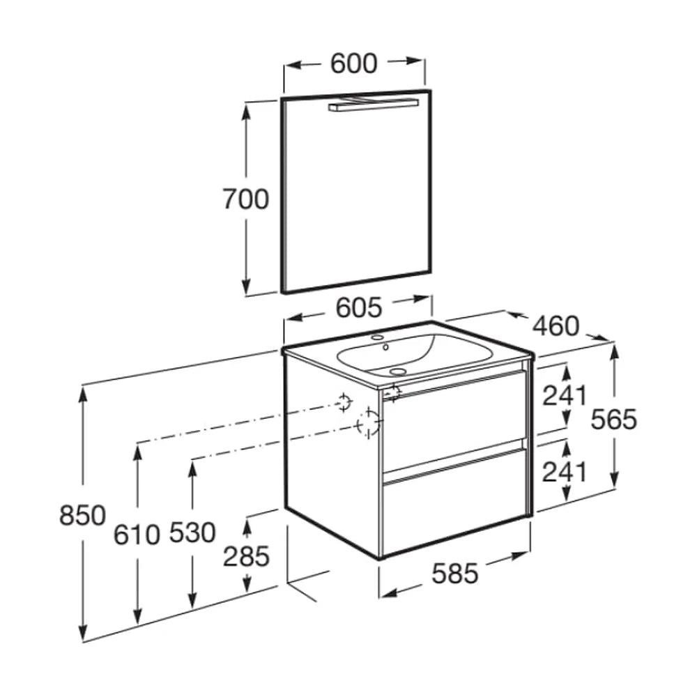 Conjunto de Lavabo de 2 Cajones Nórdico Tenet 60 cm Fresno Roca - Vista 6